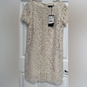 Cream Lace Short Sleeve Formal Dress